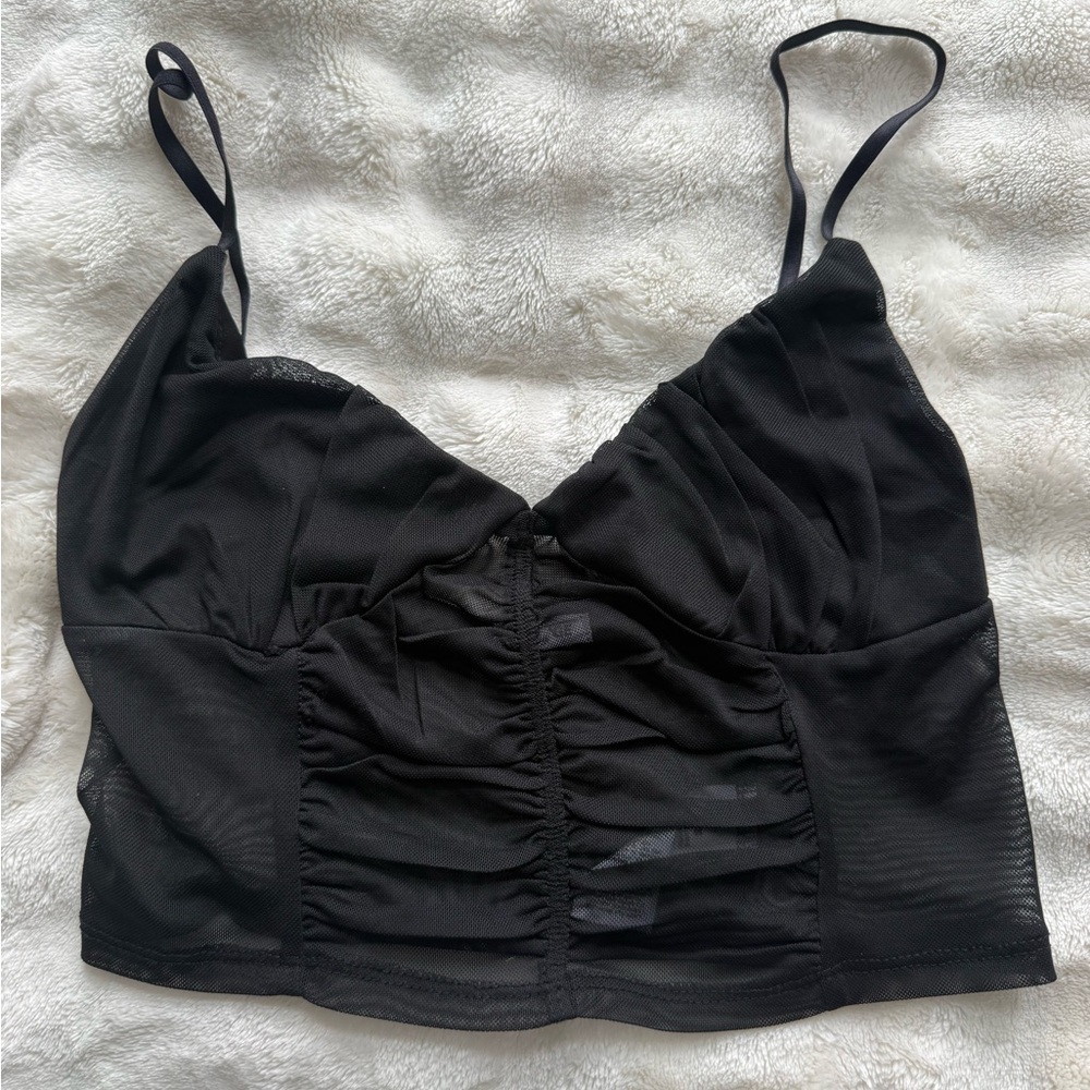 Black Ruched Spaghetti Strap Crop Top
